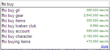 FFXI Buy, Google Suggest