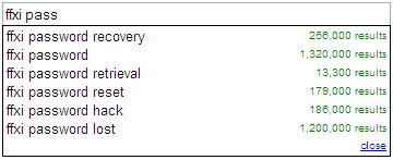 FFXI Password, Google Suggest