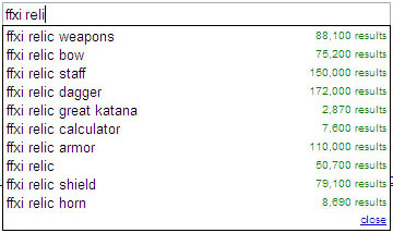 FFXI Relic, Google Suggest