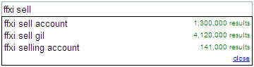 FFXI Sell, Google Suggest