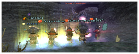 Girl TaruTaru all nuking together in Sheep the Antlion Clothing BC, Sakurakun, Destroyplanets, Maiev, Tazo and Ciermel, FFXI of Fenrir