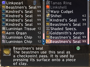 Kindred Seal in Storage, Maiev FFXI of Fenrir